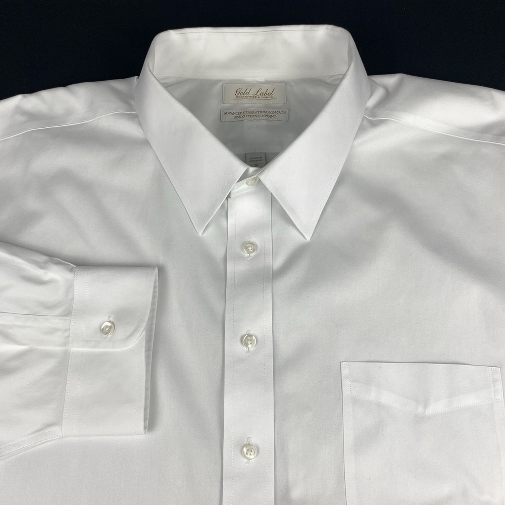 Roundtree & Yorke Gold Label Dress Shirt Mens 20-35 BIG White Regular No Iron